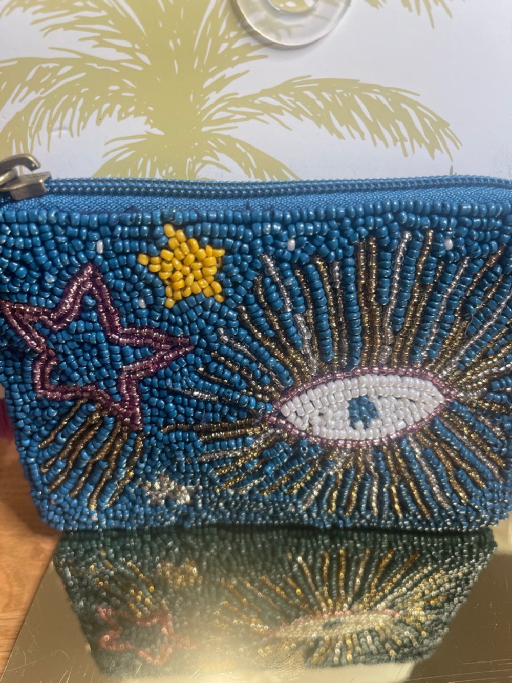 America & Beyond Beaded Blue Eye Zip Card Holder NWT - Picture 4 of 5